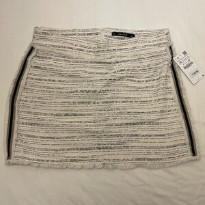 Zara Cream and Black Striped Textured Tweed Mini Skirt